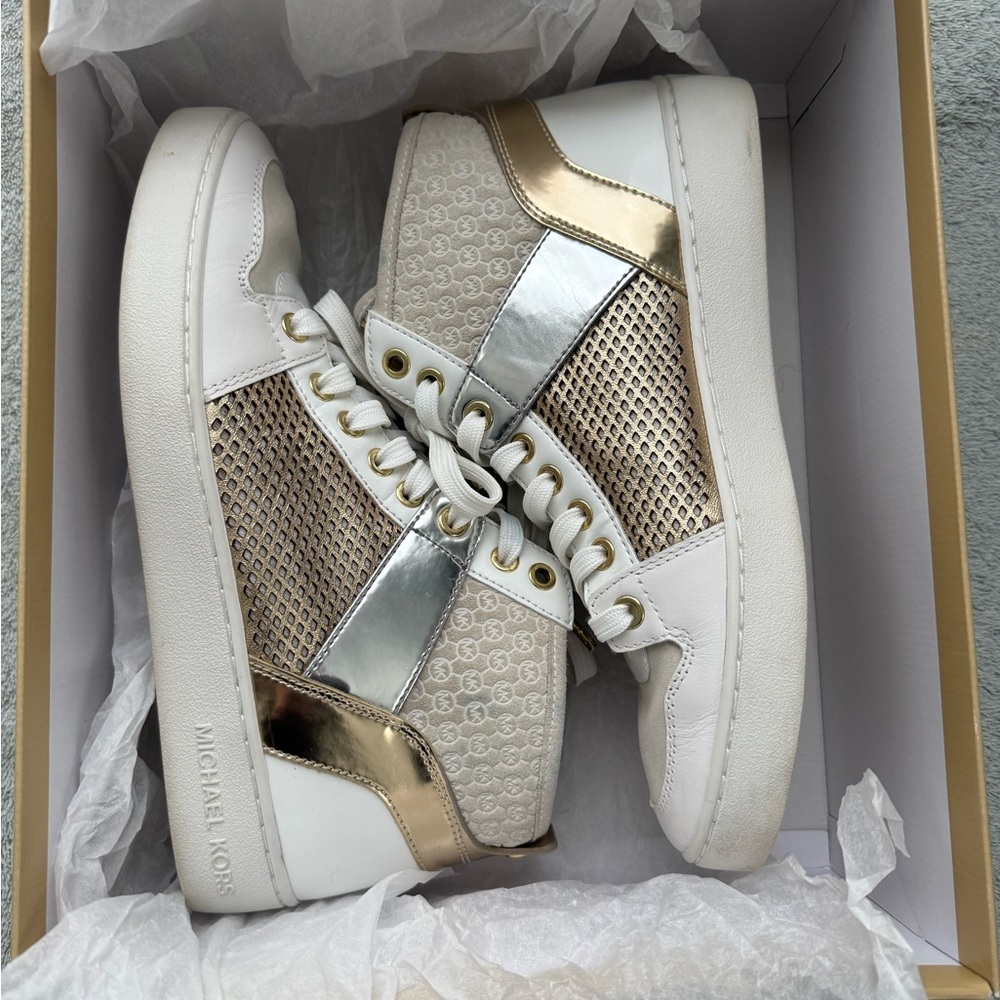 Michael Kors Metallic Gold and White High-Top Sneakers